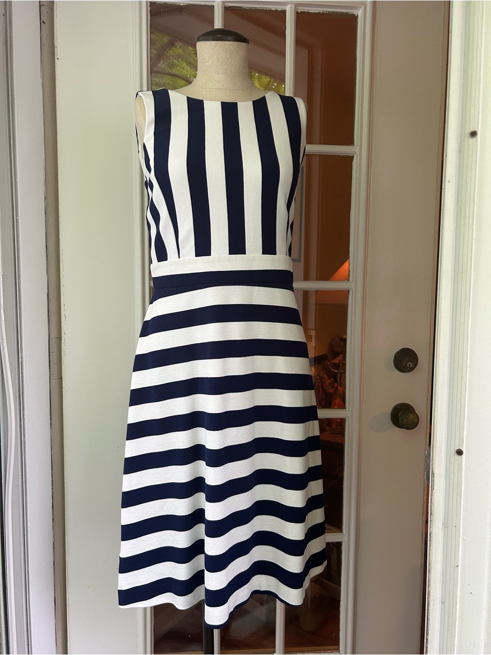 Ann Taylor Factory Navy and White Striped Sleeveless Midi Dress - Picture 4 of 7